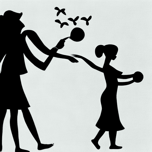 AI generated: a girl using two hands to throw a bowl of water into the wind.  style: silhouette