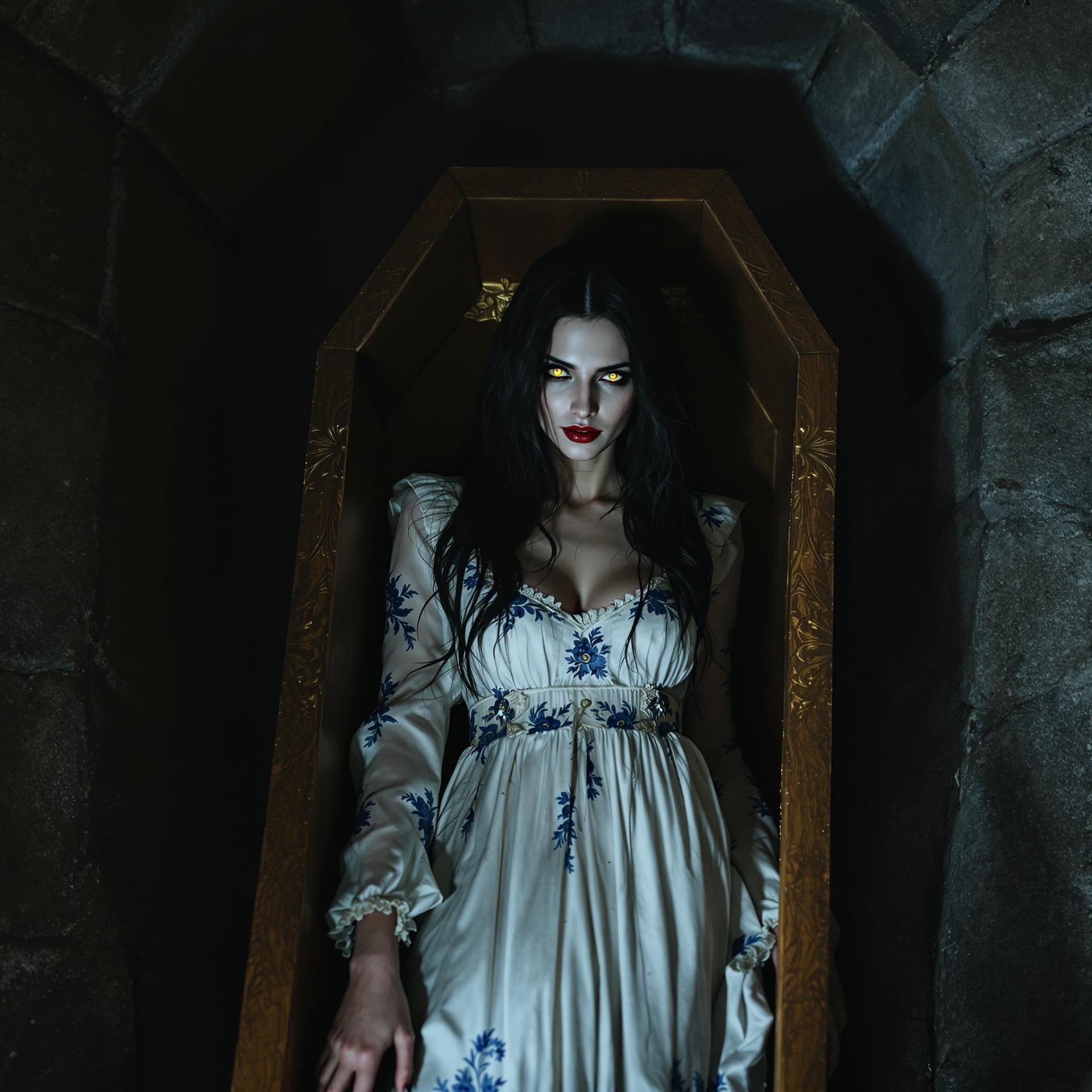 AI generated: a mysterious and eerie scene set in an old stone crypt, reminiscent of those found in classic horror...