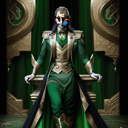AI generated: High resolution ,loki ,tom hiddleston,green and gold drees ,fantasy ,