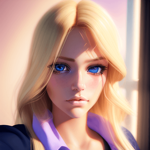 AI generated: A selfie portrait of a beautiful blond girl, dark blonde hair ((chanel style)) with pink highligts. ...