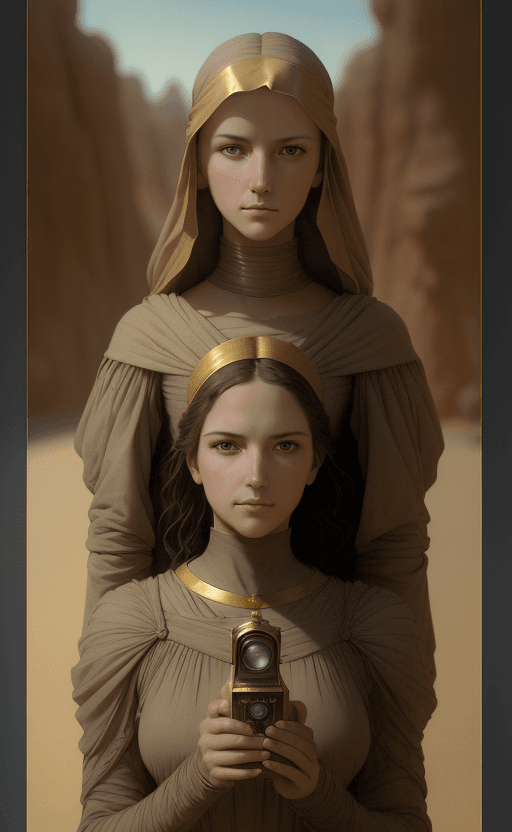 AI generated: desert road, golden ratio, by Edmund Blair Leighton, Brom, Charlie Bowater, faces by Tom Bagshaw, Sa...