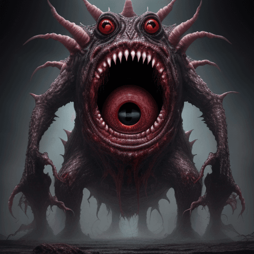 AI generated:  high quality foto of a big transparent monster, moster with grimaces and big very long teeth, every...