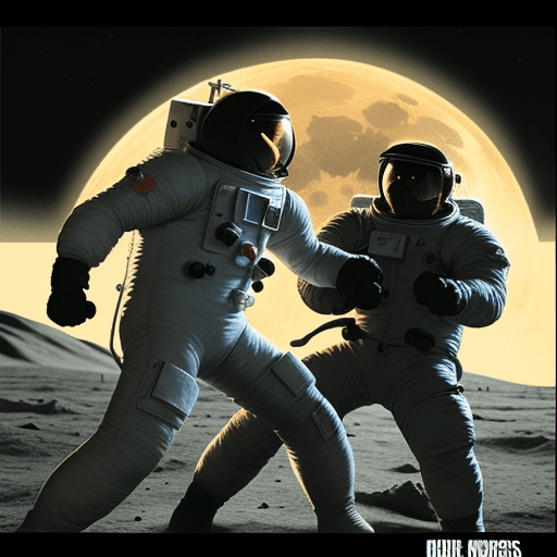 AI generated: Chuck Norris fighting with Chuck Norris on the moon without space suits