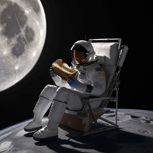 AI generated: 3D Image | Argentine astronaut sitting on the full moon eating a sandwich | The Background Galaxy 