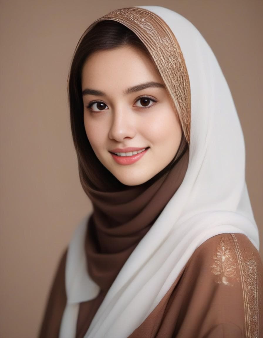 AI generated: best quality, masterpiece, (realistic:1.2), luminate, beautiful muslim, hijab, twirling hijab, robe,...