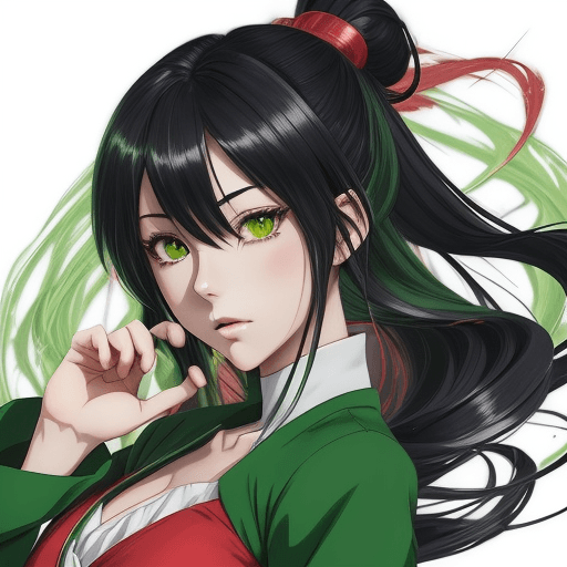AI generated: mixmixpastel model, anime - style illustration of a woman in a green and red outfit, demon slayer ru...