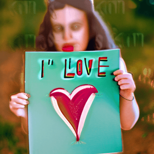 AI generated: Italian girl with a sign that says "I'm in love"