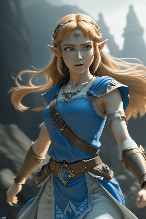 AI generated: Princess Zelda, action scene, 8k, High detail RAW color photo, realistic, (photo realism:1. 4), high...