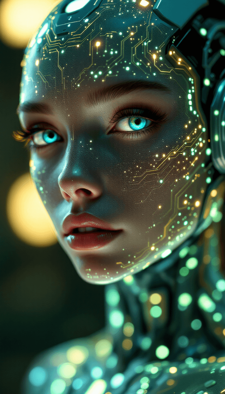 AI generated: Cybernetic Woman with Bioluminescent Skin: A powerful image of a cybernetically enhanced humanoid ro...