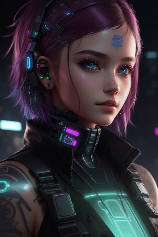 AI generated: Cyberpunk, technology, girl, future fantasy, tattoo, 8k, high quality, bionics, cg art