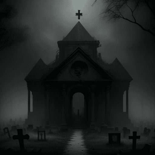 AI generated: Blend the eerie aesthetics of forgotten graveyards, shadowy figures lurking in the gloom, and ancien...