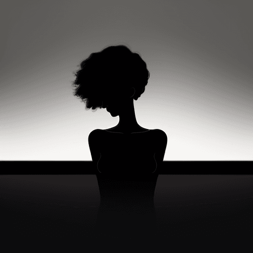 AI generated: A visually captivating minimalist artwork featuring a woman's silhouette in sunset tones against a b...
