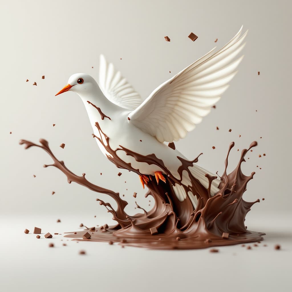 AI generated: dove of chocolate flaying from spread chocolate.