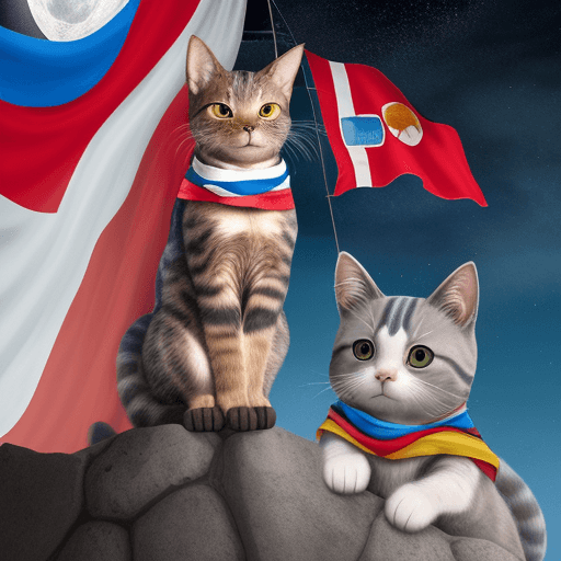 AI generated: un gato en la luna poniendo la bandera del Perú 