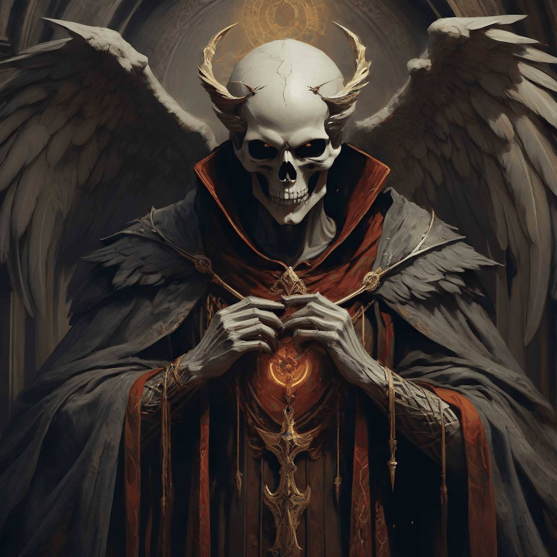 AI generated: Dead Warlock angel, Digital painting, Contemporary, Rich and muted color palette.