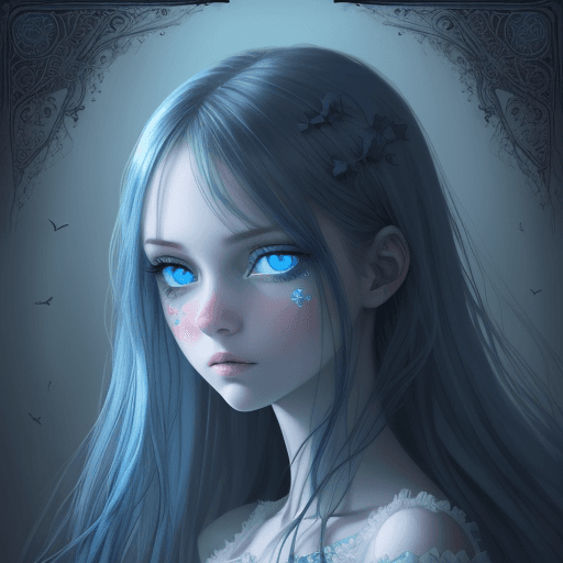 AI generated: Beautiful girl with blue eyes, high detail, blue scene, hauntingly beautiful illustration