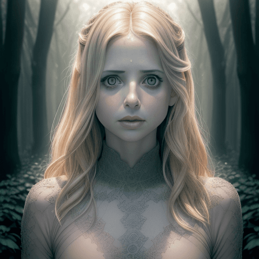 AI generated: waist up photograph of Sarah Michelle Gellar staring your down, contempt, 70mm lens, detailed pores,...