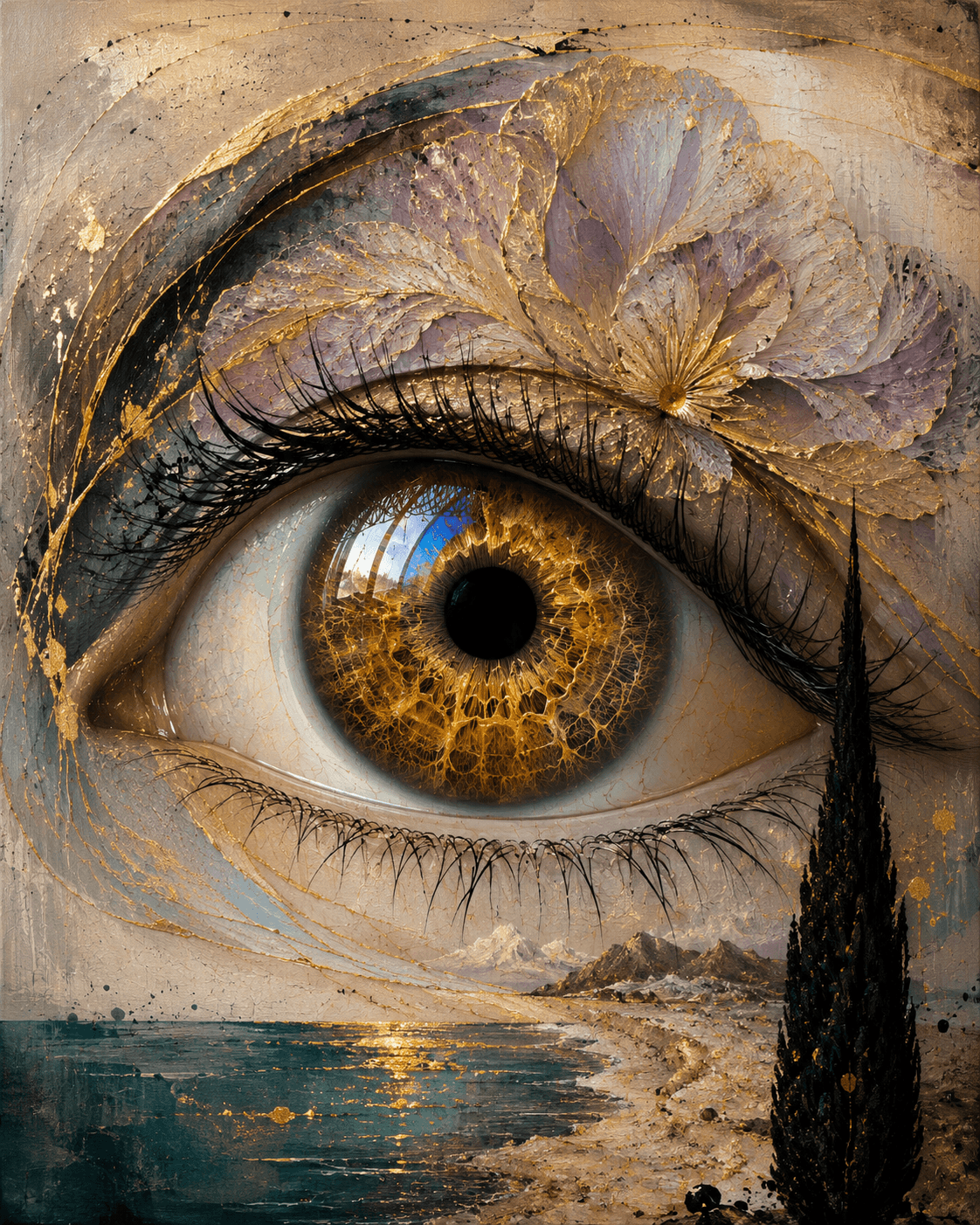 AI generated: to create an original and breathtaking work of modern art from this text: Beneath the delicate arch ...
