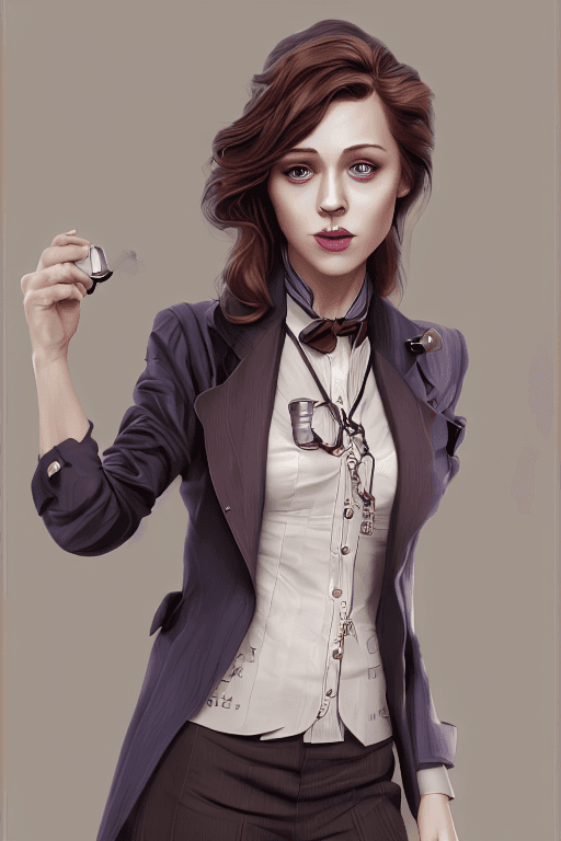 AI generated: gorgeous female dressed in sherlock holmes suit, standing on baker street, london, attractive, flirt...