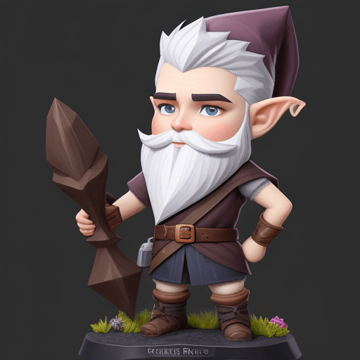 AI generated: Short thin dark gnome ranger with short beard, white hair, real