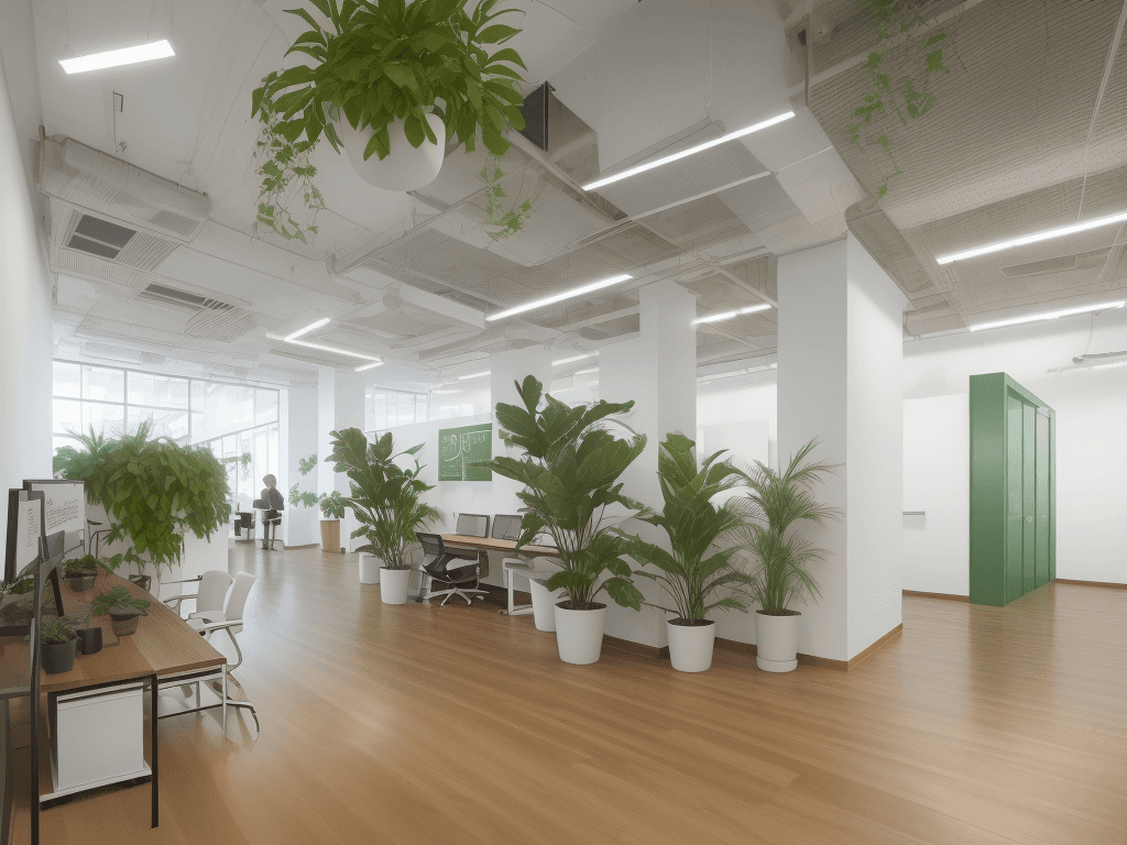 AI generated: an office setting with prominent signage 'Banca Transaccional - Financiación y Servicios' over the e...