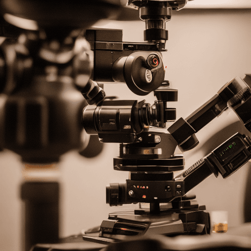 AI generated: realistic microscope view kn composition cellular level turning to mechs, tech, ui, brown, shot on a...