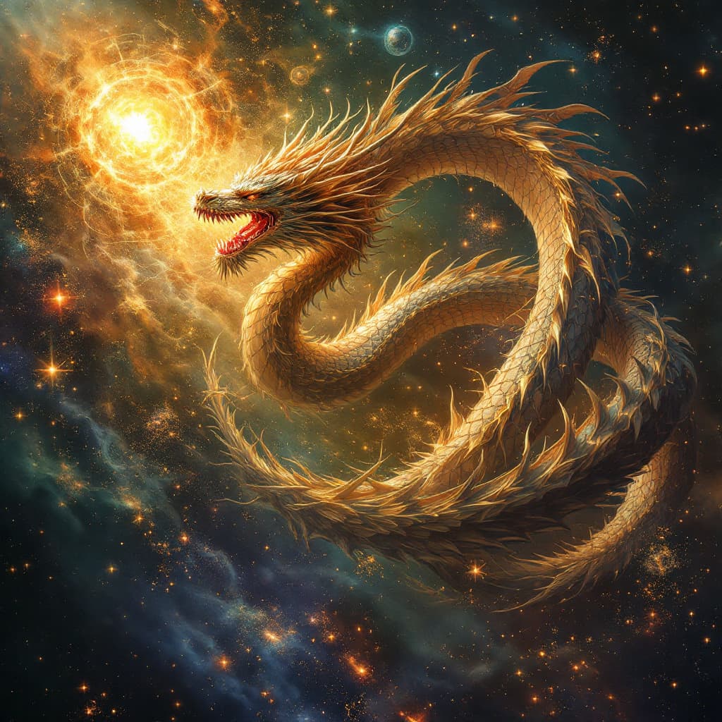 AI generated: Motionсapture spacemassivescaledragonAureSol uDragonderdeepspacestarlight magicinspiralofmovezodiaca...