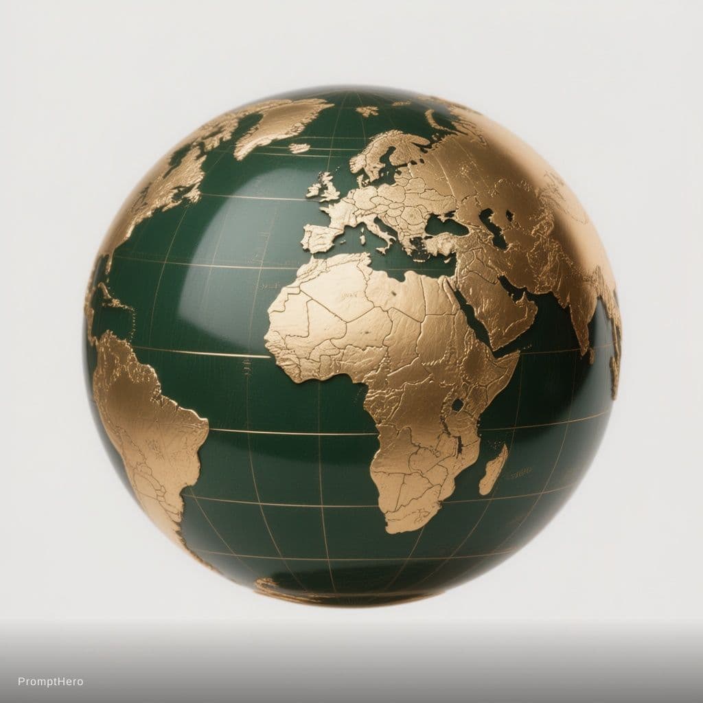 AI generated: Create a premium minimalist logo of Earth as a refined atlas globe on a pure white background. The g...
