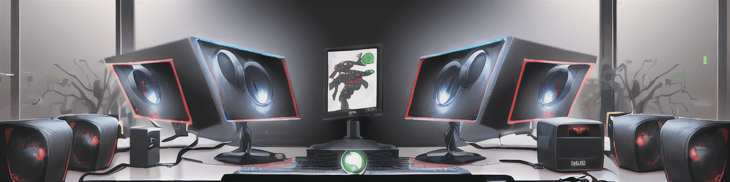 AI generated: In the background there are personal computers, keyboards, monitor, different pc components. In the ...