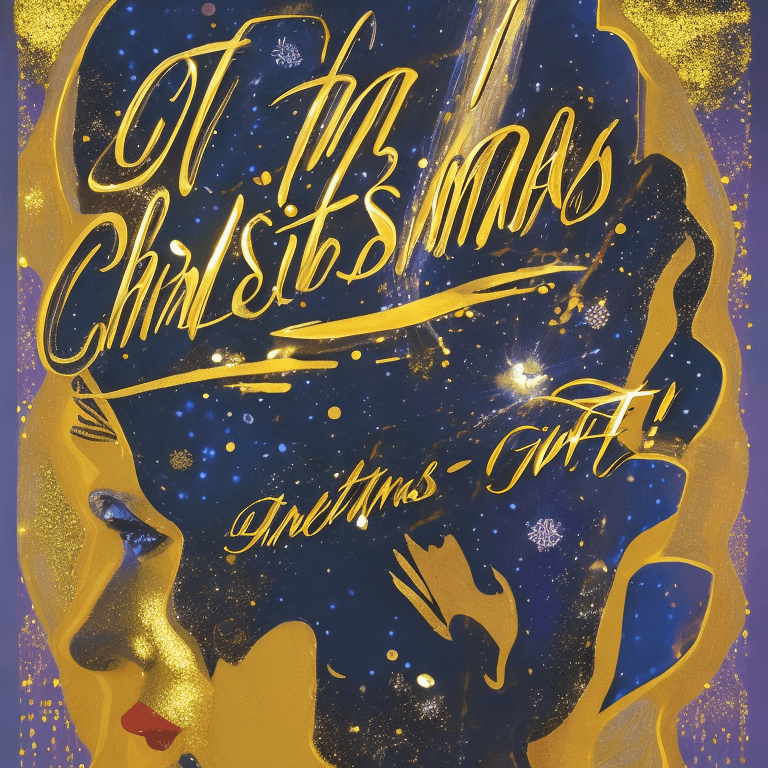 AI generated: movie poster, christmas gift, gold and dark blue, in the style of yoh nagao, light-focused
