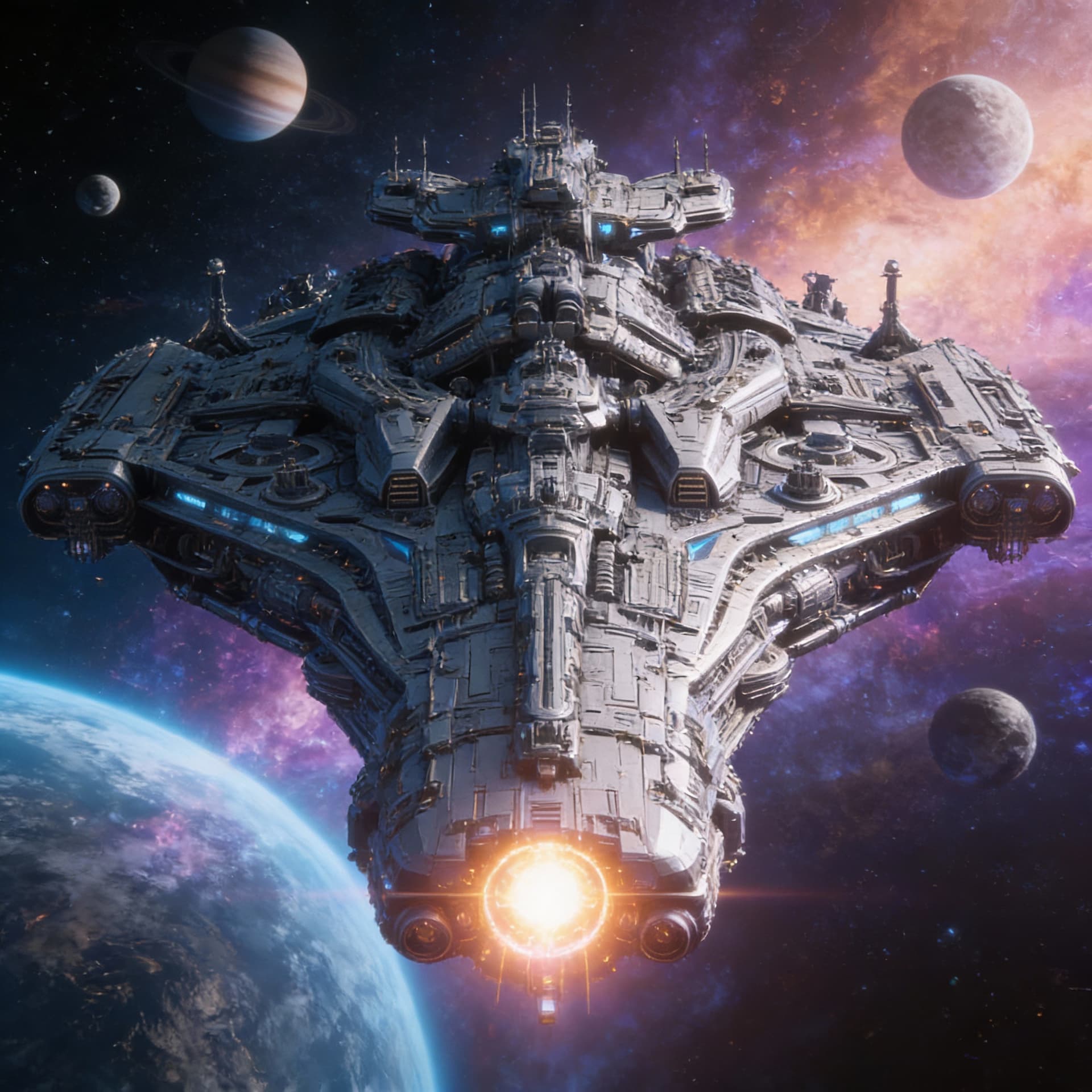 AI generated: Use Reference Images to imagine, in detail, an alien spaceship. Cambind and alter specs to create a ...