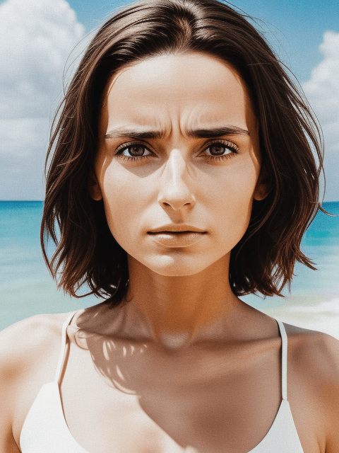 AI generated: RAW photo, a woman on the beach, hyperrealism, ultra real 8k photography, prize winning color photo,...
