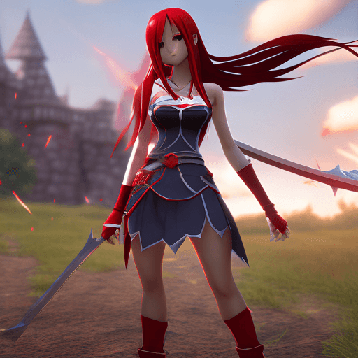 AI generated: Full body, Erza Scarlet full features , as a real person, anime, Fairy tail, armor, visible logo, re...