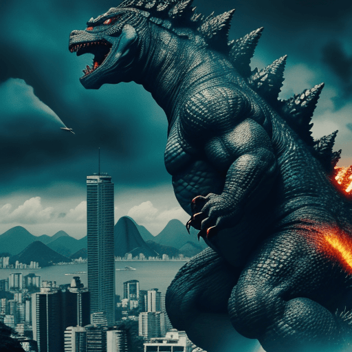 AI generated: Godzilla from the Monsterverse stands imposingly in Rio de Janeiro