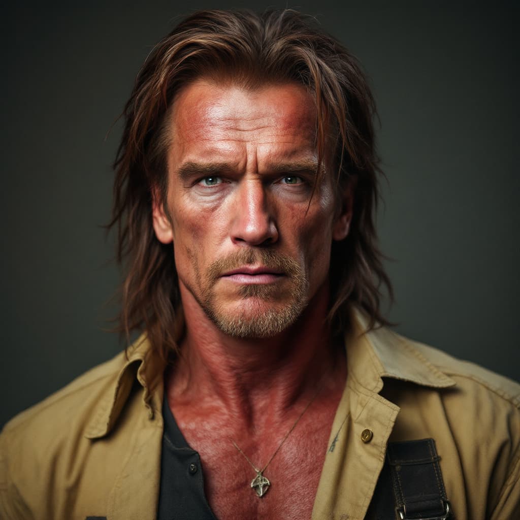 AI generated: Hyper realistic photo realistic photo of arnold schwarzenegger wearing the clothes of an emo scene k...