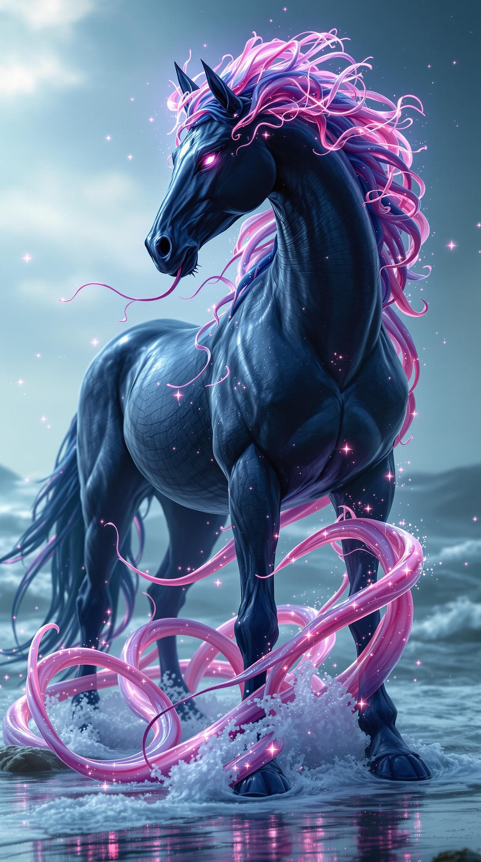 AI generated: An ultrawide, hyper-detailed movie still of a hybrid creature combining the graceful, flowing featur...