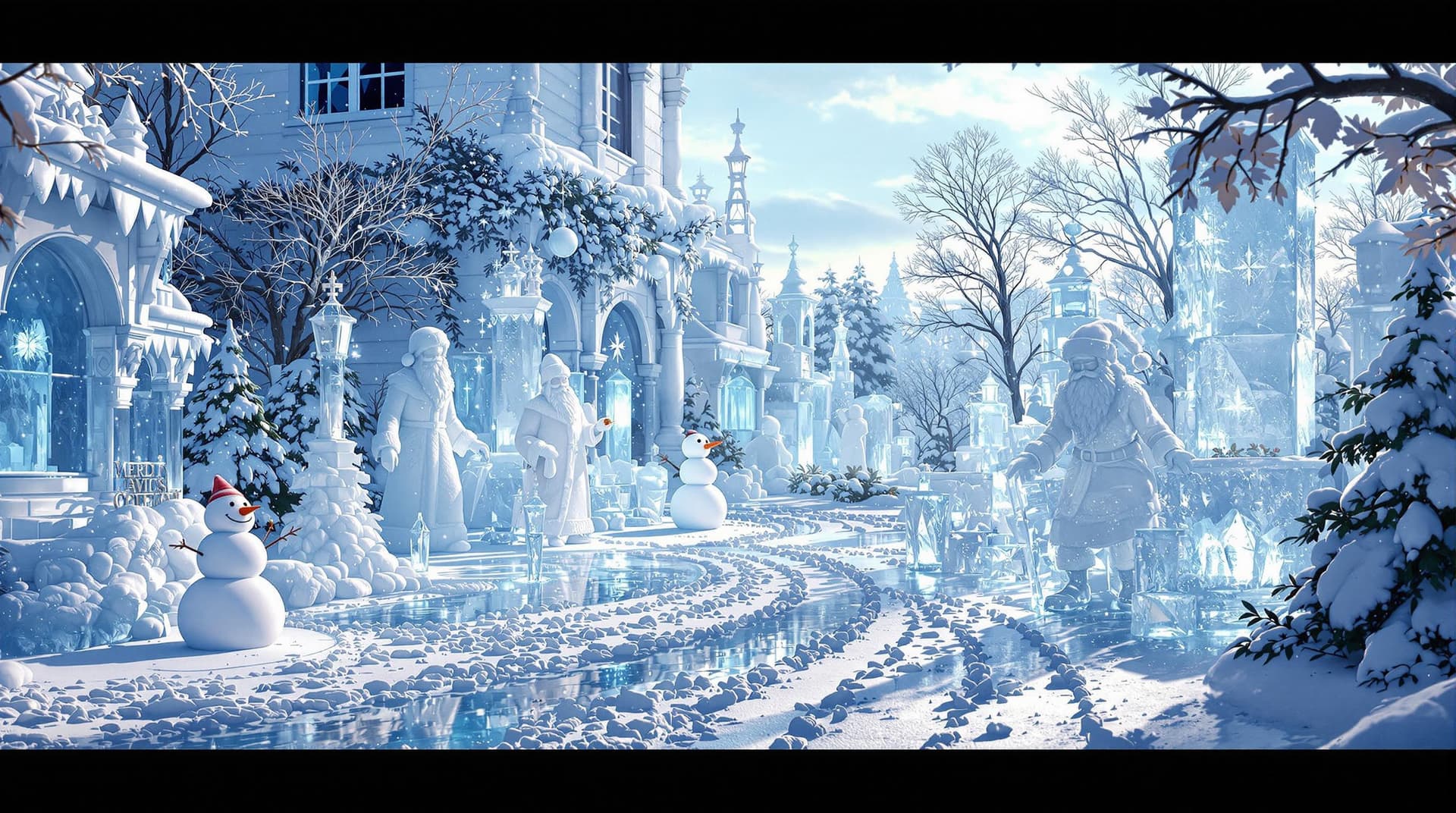 AI generated: 3D render of a photorealistic image of the city of ice Victorian Paris. Ice fairytale sculptures of ...