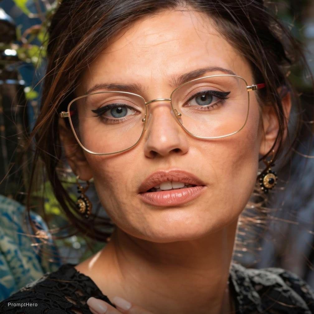 AI generated: A CLASSIC ULTRA REALISTIC PHTO OF A MODEL, MID 30, WITH METAL GLASSES