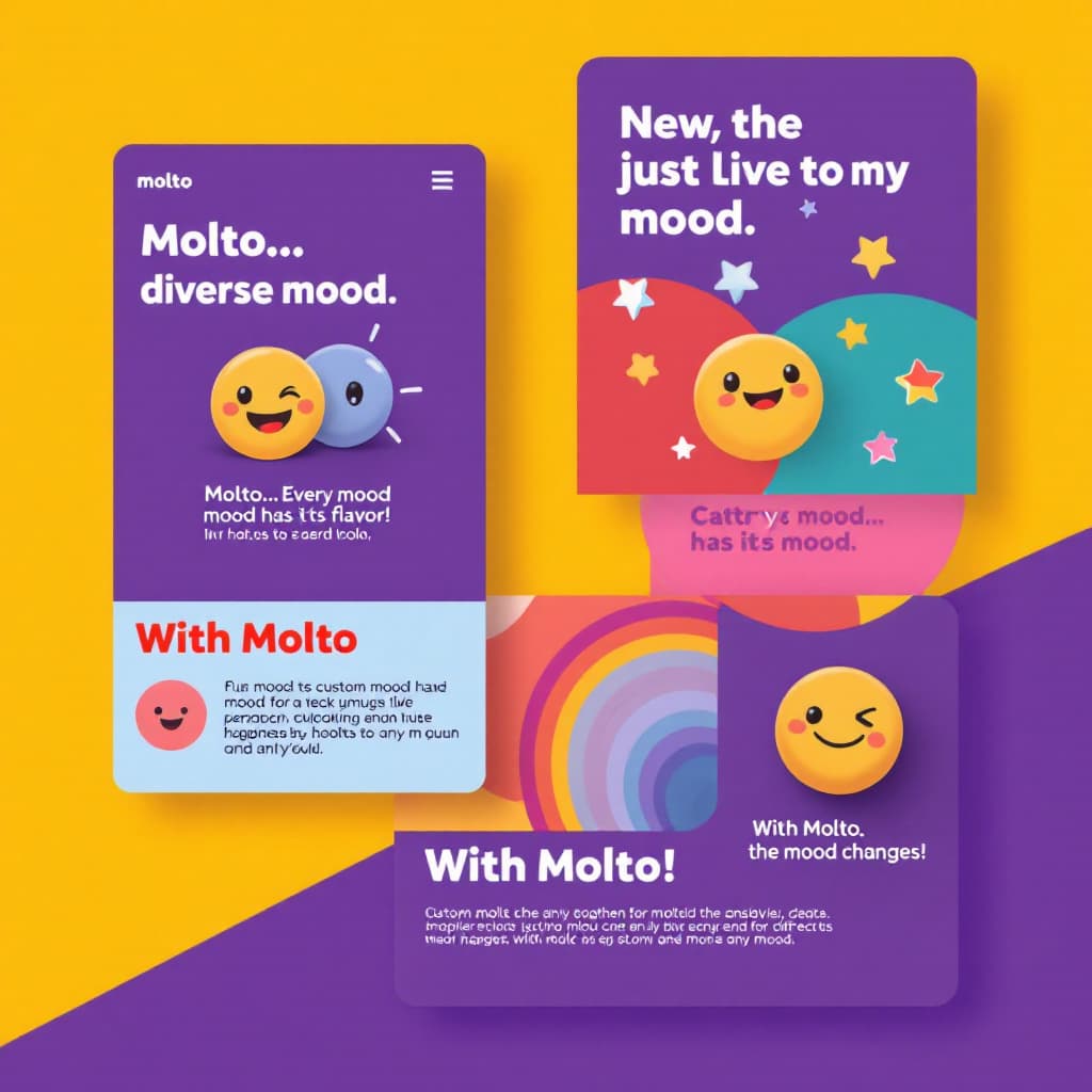AI generated: Create social media posts for Molto focusing on diverse moods. Use colors and backgrounds that match...
