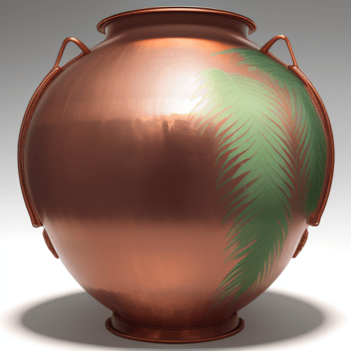 AI generated: Hyperrealistic sumptuous copper pottery with a magnificent palm tree