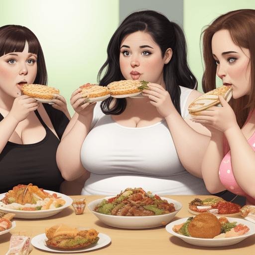 AI generated: A extremely fat woman eating with her fat friends getting fatter as they eat. 