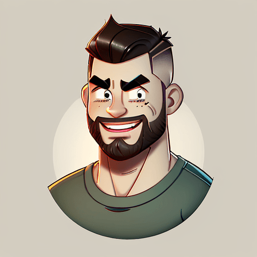 AI generated: 
logo of a fit man with little beard, midi fade haircut, thick lips, thick eyebrows, googly eyes, pr...