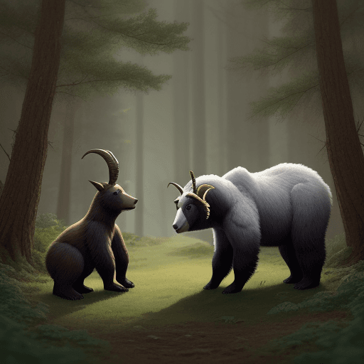 AI generated: a bear and a goat in the forrest
