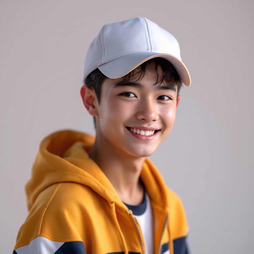 AI generated: High resolution photography Adolescent Boy, 22 years old, wearing a hat, always smile,Looking smart,...
