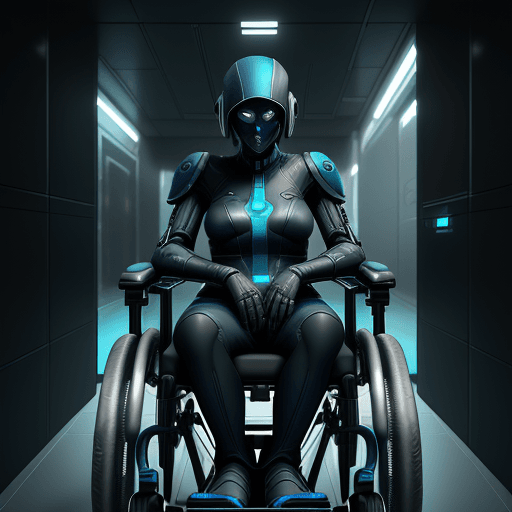 AI generated: Sci fi art of futuristic character in a wheelchair, cool artwork, futuristic style, in the style of ...