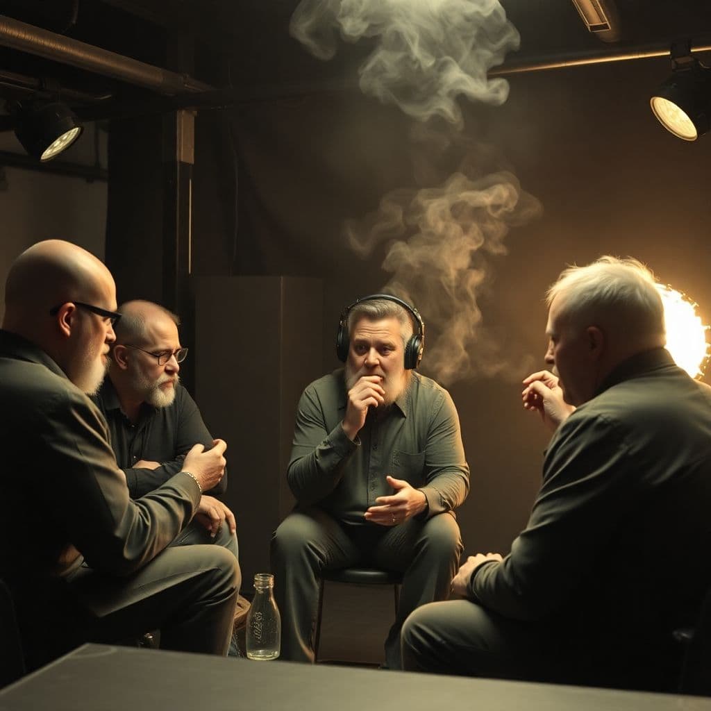 AI generated: Joe Rogan on set with unidentified beings. smoking weed, furious