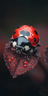AI generated: A ladybug, vibrant red with black spots, rests on a deep crimson leaf. --ar 6.1


The ladybug's s...