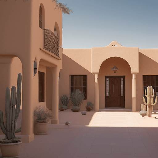 AI generated: "Welcome the first day of January 1924 in the courtyard and facade of a home within the Sonoran dese...