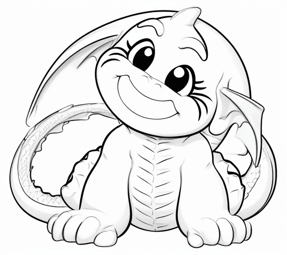 AI generated: cartoon style only line art uncolored image and white canvas happy baby dragon 
