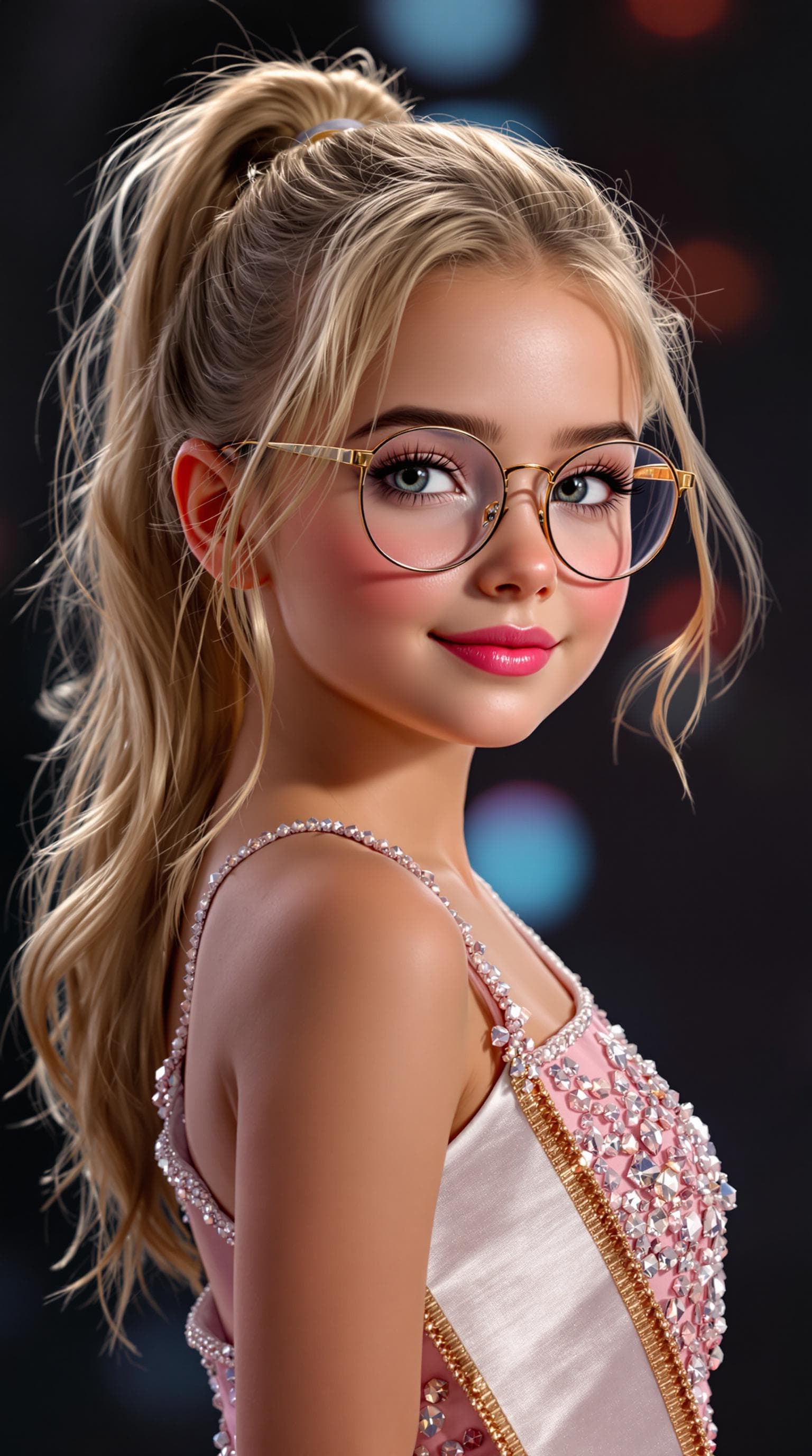 AI generated: A professional photograph of the most beautiful second-grade girl in the world, participating in a b...
